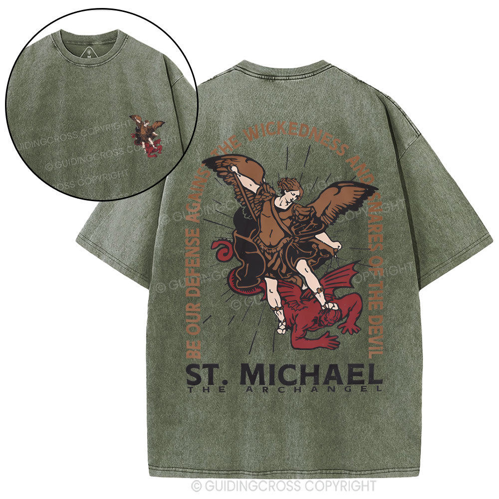 New ST Michael The Archangel Christian Washed T-Shirt