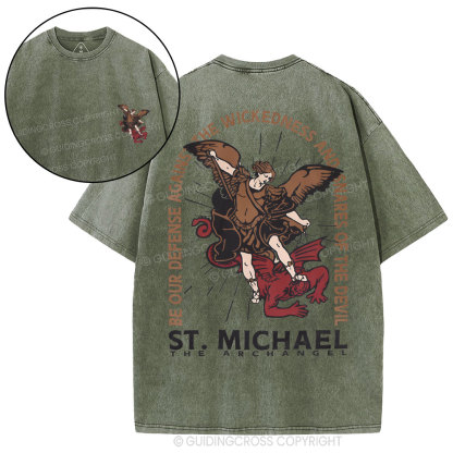 New ST Michael The Archangel Christian Washed T-Shirt