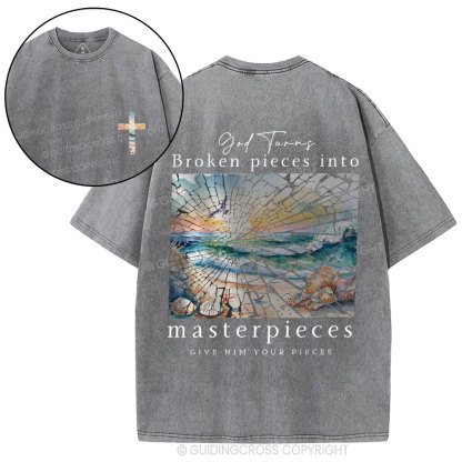 God Turns Broken Piece Into Masterpieces Christian Washed T-Shirt