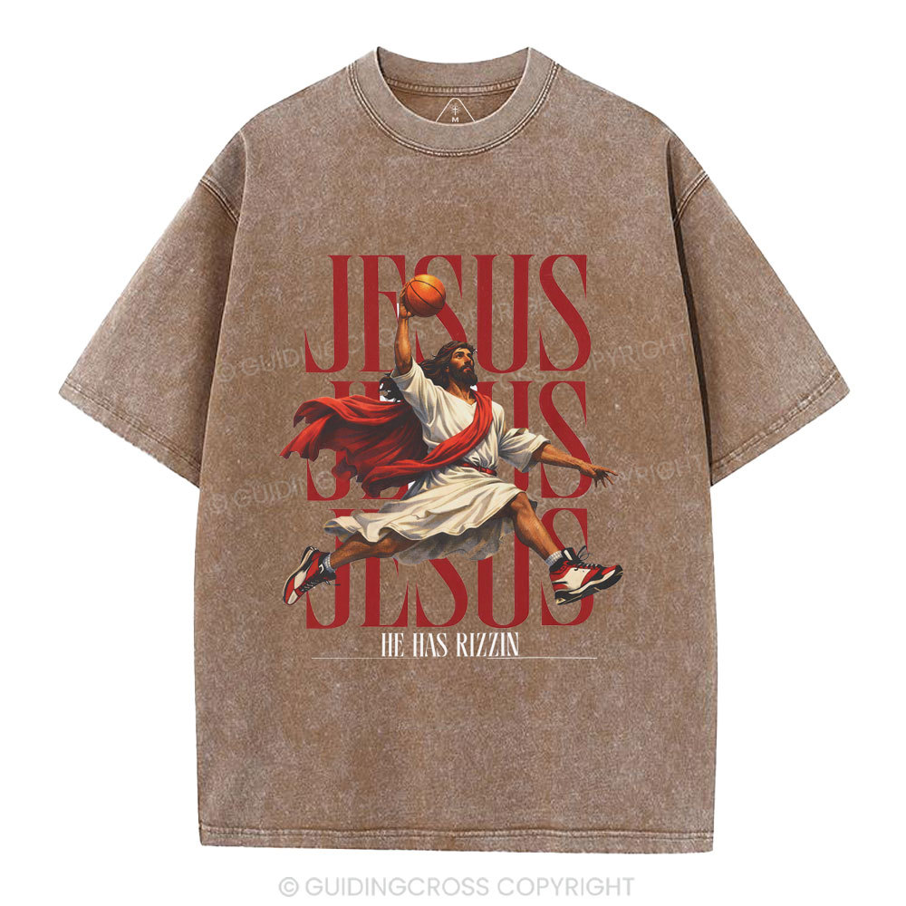 He Has Rizzin Christian Washed T-Shirt