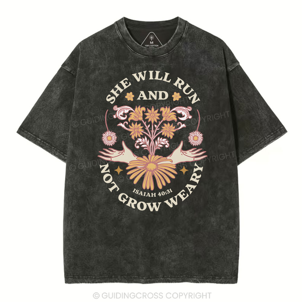 She Will Run And Not Grow Weary Christian Washed T-Shirt