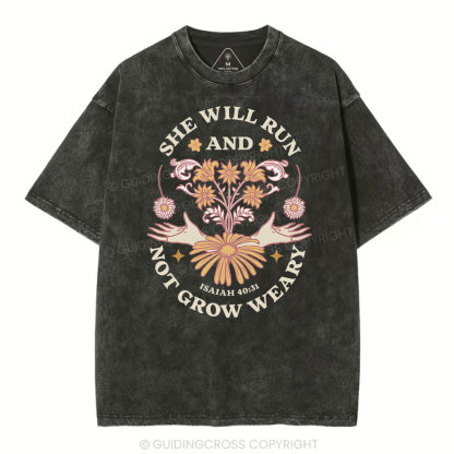 She Will Run And Not Grow Weary Christian Washed T-Shirt