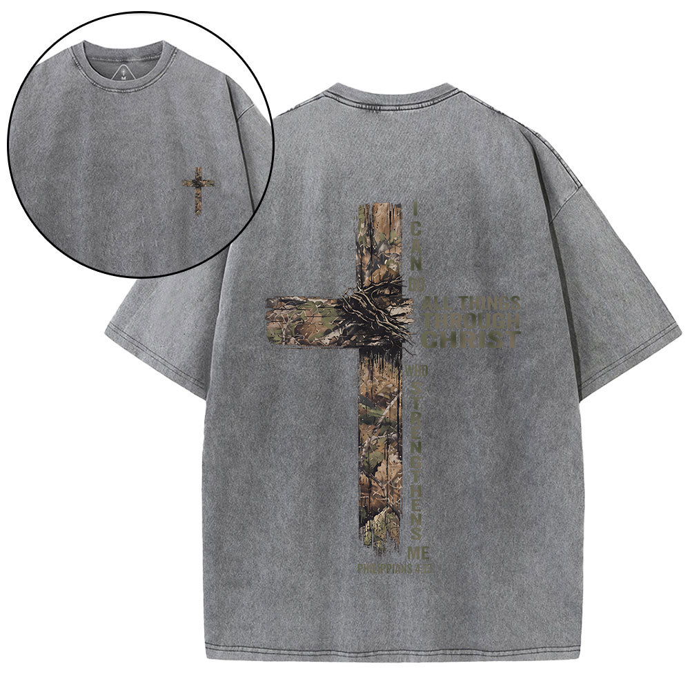 I Can Do All Things With Christ Christian Washed T-Shirt