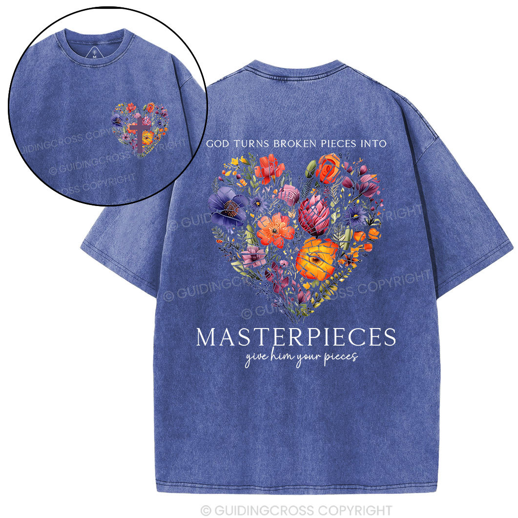 God Turns Broken Pieces Into Masterpieces Christian Washed T-Shirt