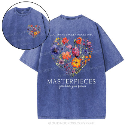God Turns Broken Pieces Into Masterpieces Christian Washed T-Shirt