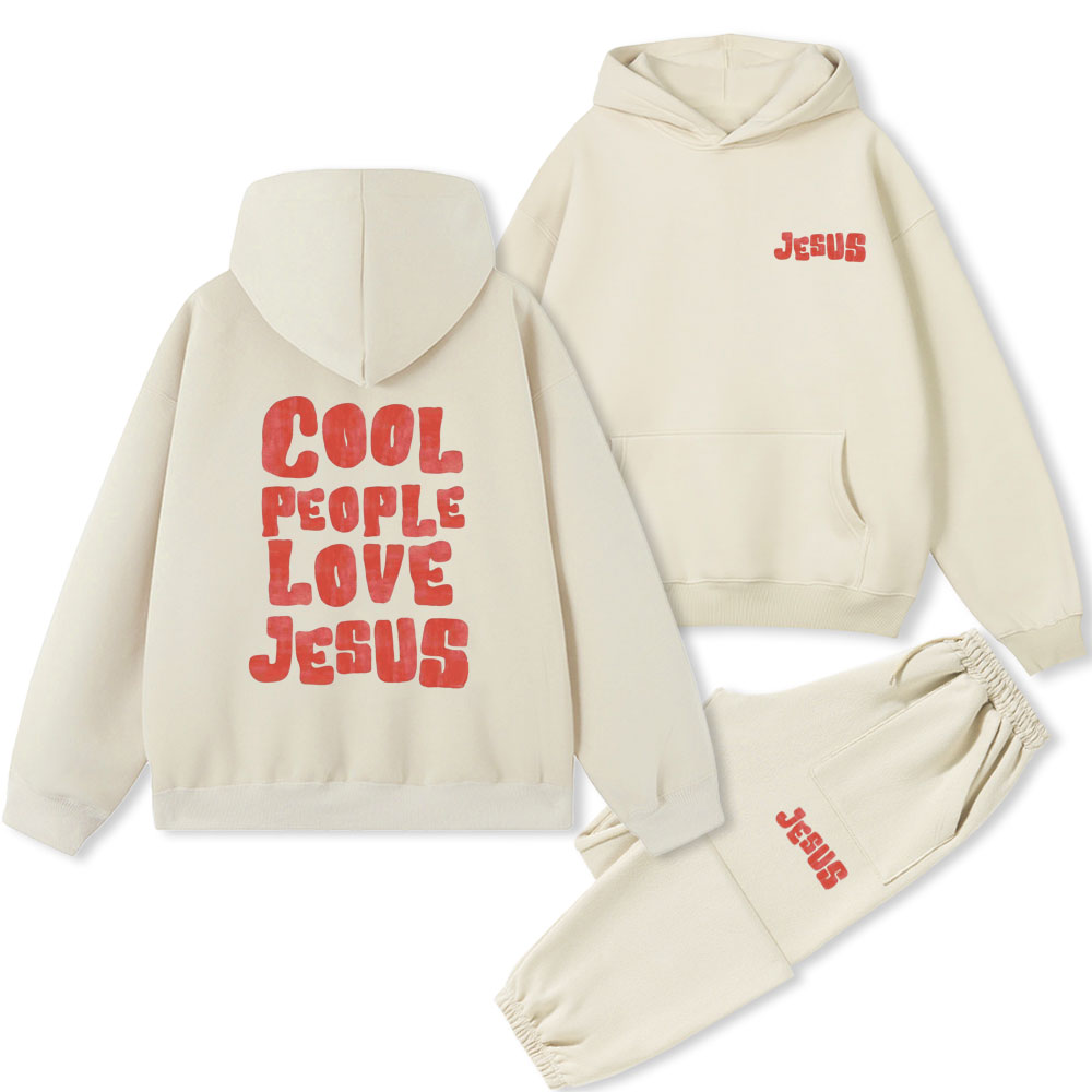 Cool People Love Jesus Christian Premium Fleece Hoodie Set 