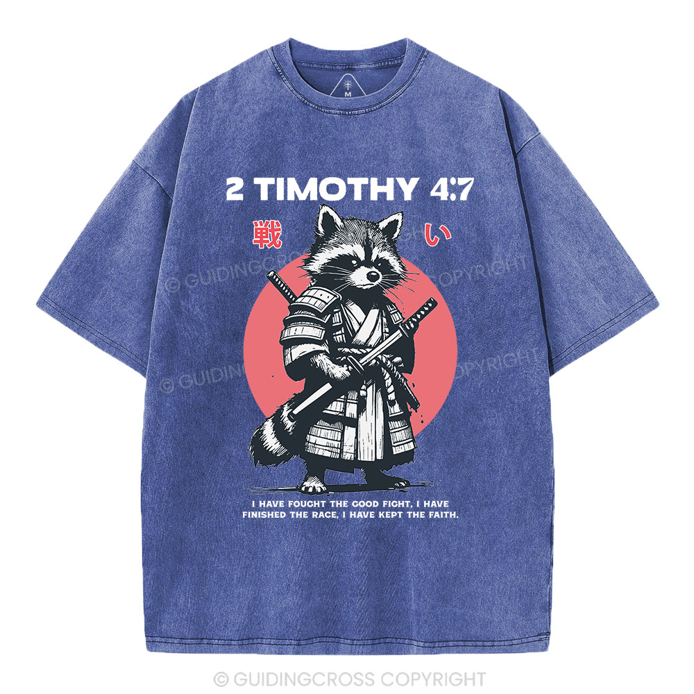 Fought The Good Fight Raccoon Christian Washed T-Shirt