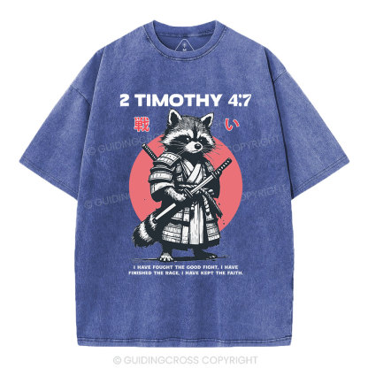 Fought The Good Fight Raccoon Christian Washed T-Shirt