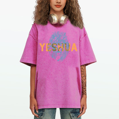 Lion And Yeshua Christian Washed T-Shirt