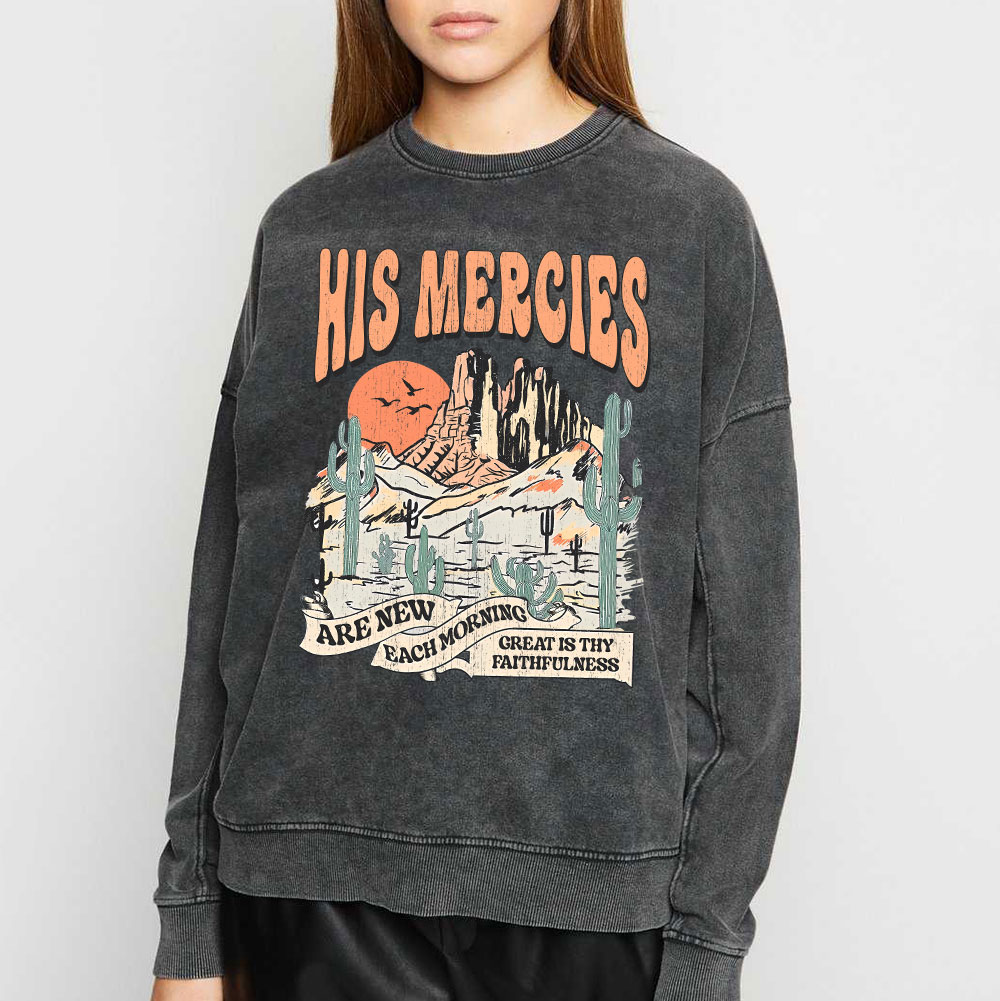 His Mercies Are New Every Morning Boho Christian Washed Sweatshirt