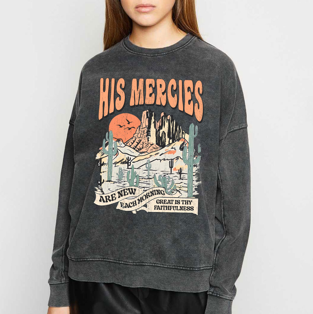 His Mercies Are New Every Morning Boho Christian Washed Sweatshirt