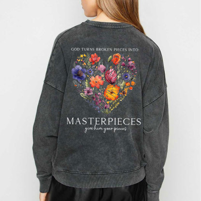 Masterpices Give Him Your Pieces Christian Washed Sweatshirt