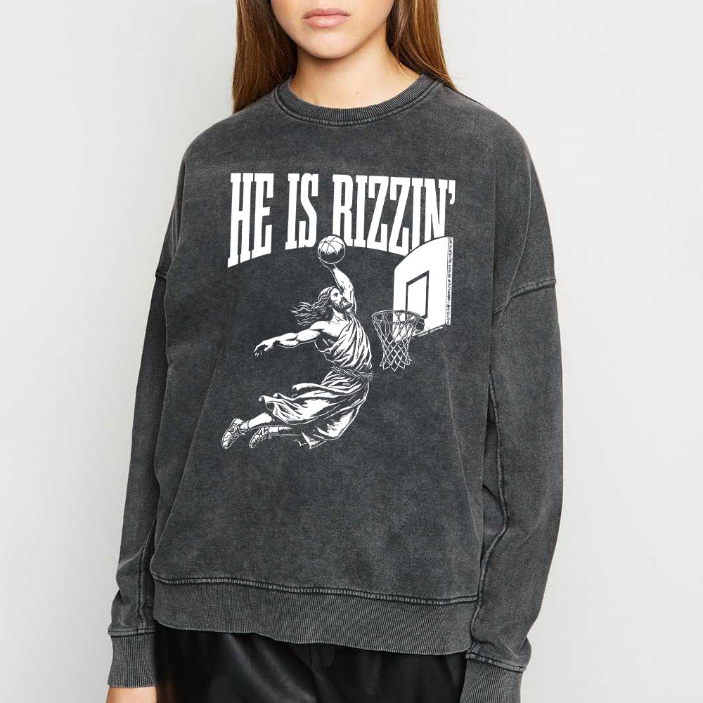 He Is Rizzin Christian Washed Sweatshirt