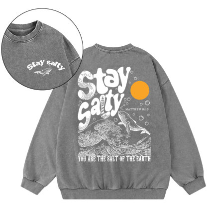Stay Salty Ocean Waves Christian Washed Sweatshirt