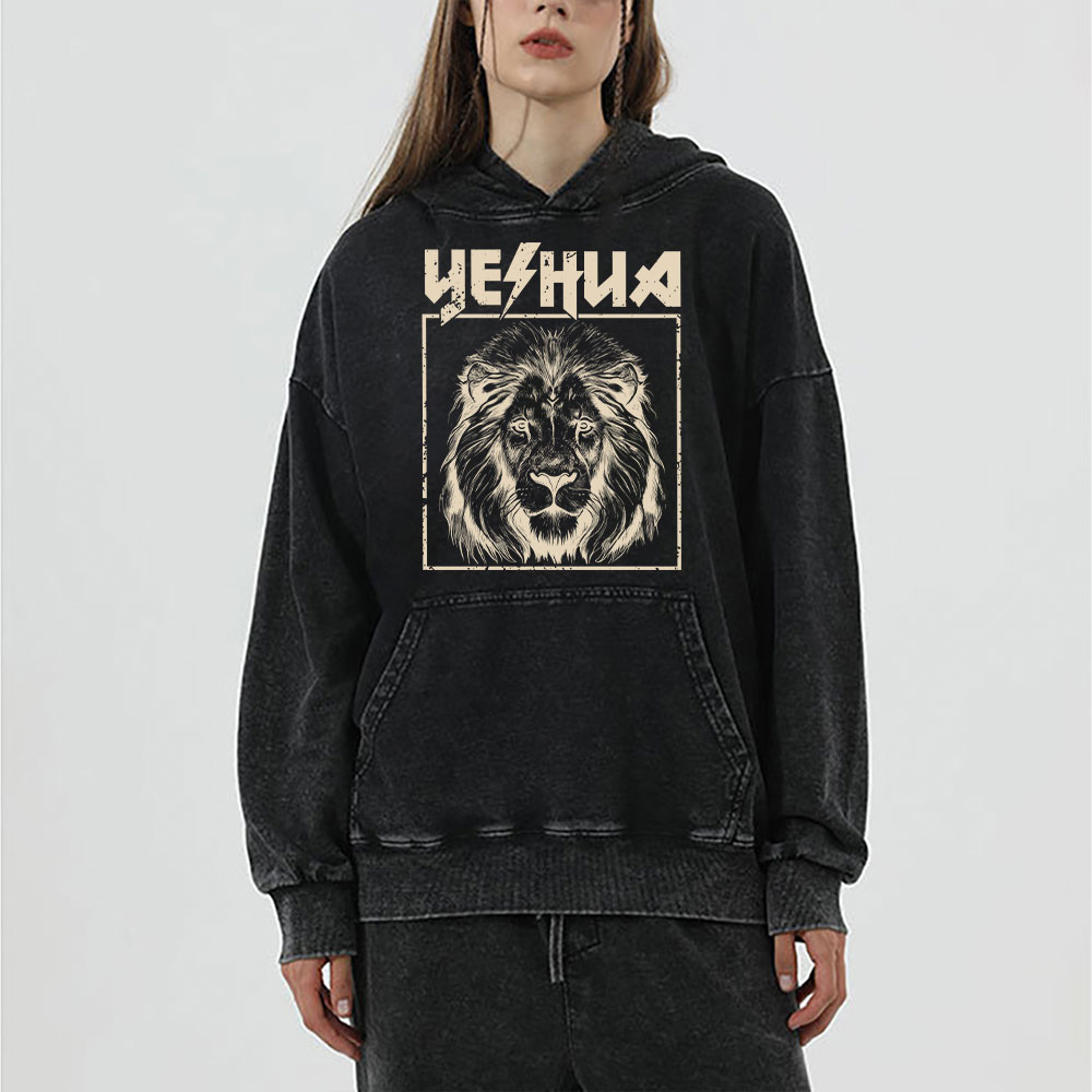 Retro Yeshua Lion Christian Washed Hoodie 
