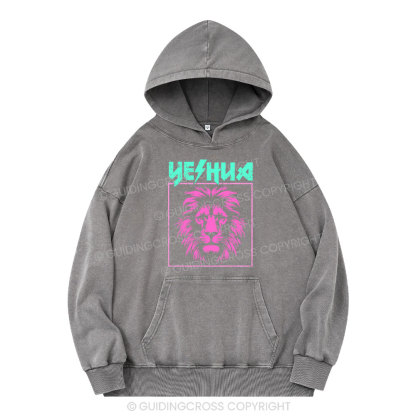 Yeshua Lion Christian Washed Hoodie 
