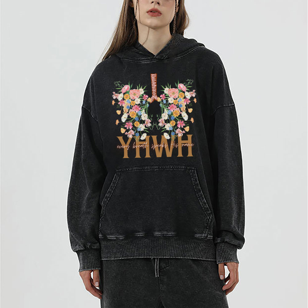 YHWH Floral Christian Washed Hoodie 