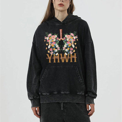 YHWH Floral Christian Washed Hoodie 