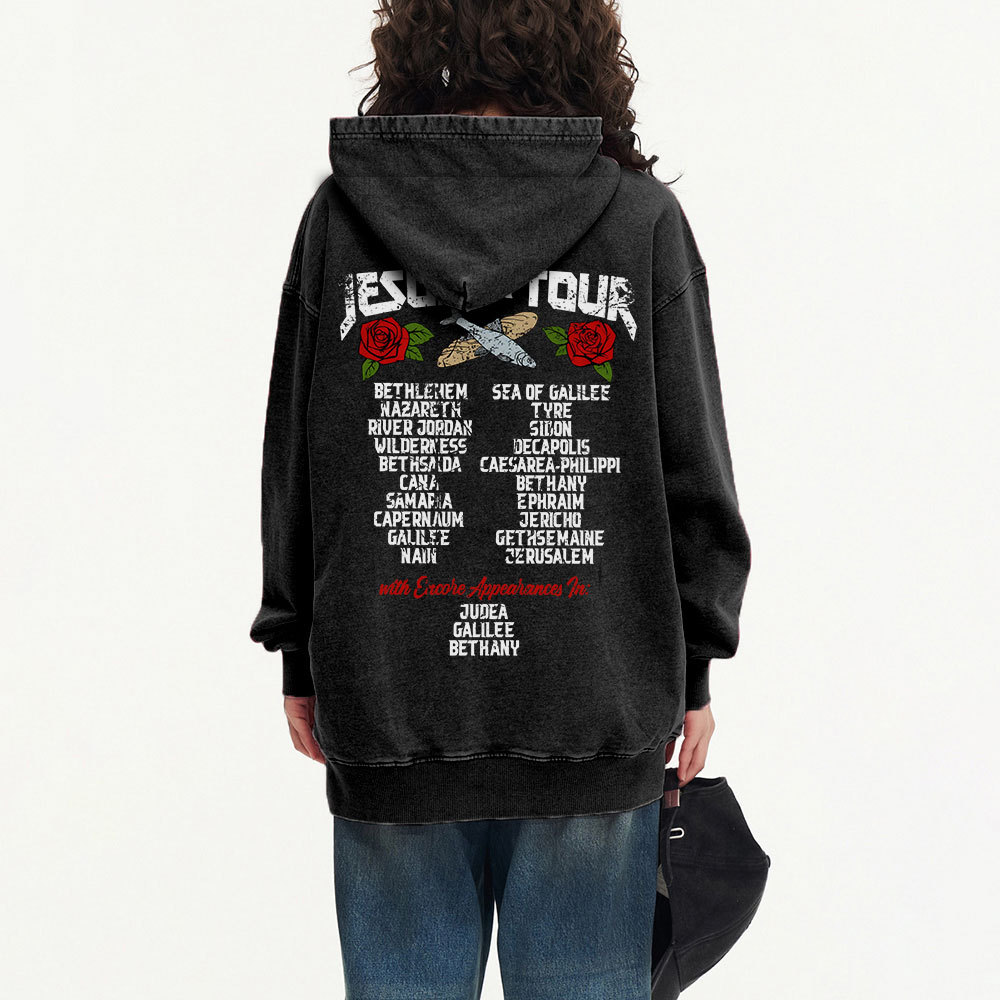 Jesus On Tour Christian Washed Hoodie