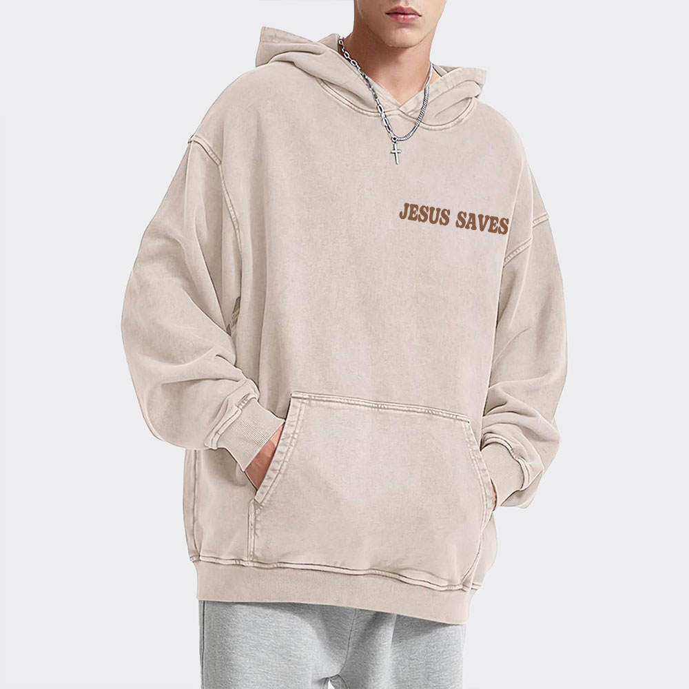 Jesus Saves Christian Washed Hoodie