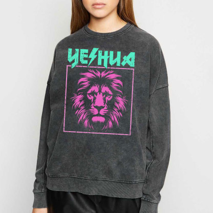 Yeshua Lion Christian Washed Sweatshirt