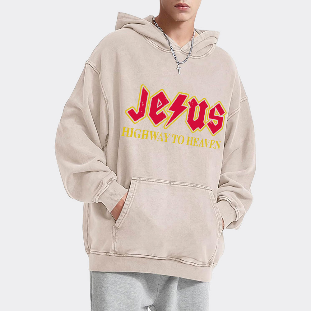 Jesus Highway To Heaven Christian Washed Hoodie