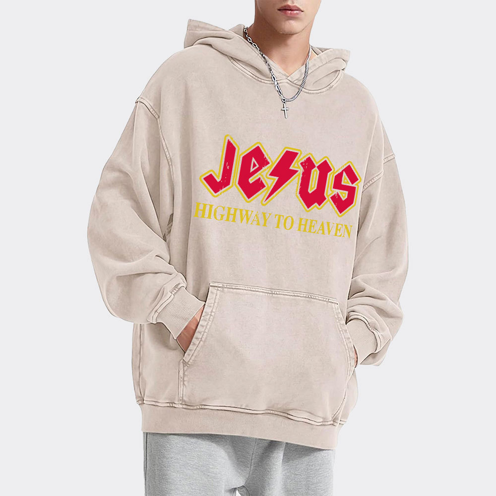 Jesus Highway To Heaven Christian Washed Hoodie