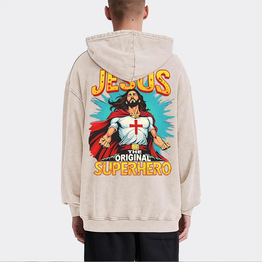 Jesus The Original Superhero Christian Washed Hoodie