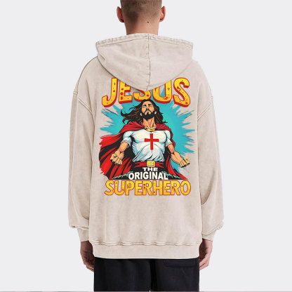 Jesus The Original Superhero Christian Washed Hoodie