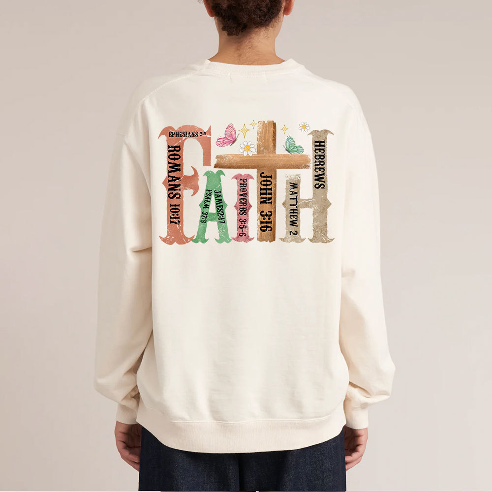 Retro Faith Cross Christian Washed Sweatshirt