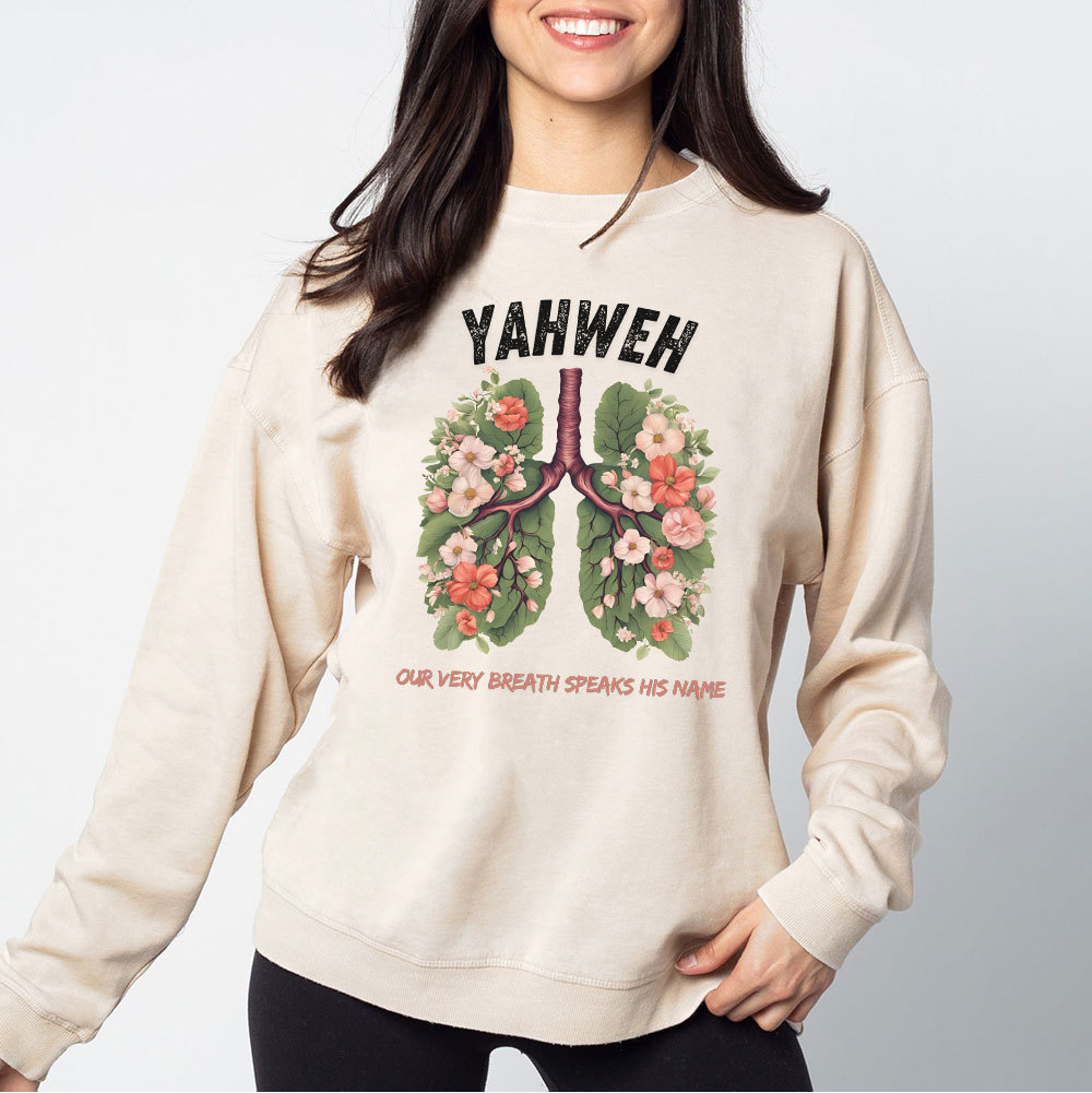 Yahweh Leaf Flower Lung Christian Washed Sweatshirt