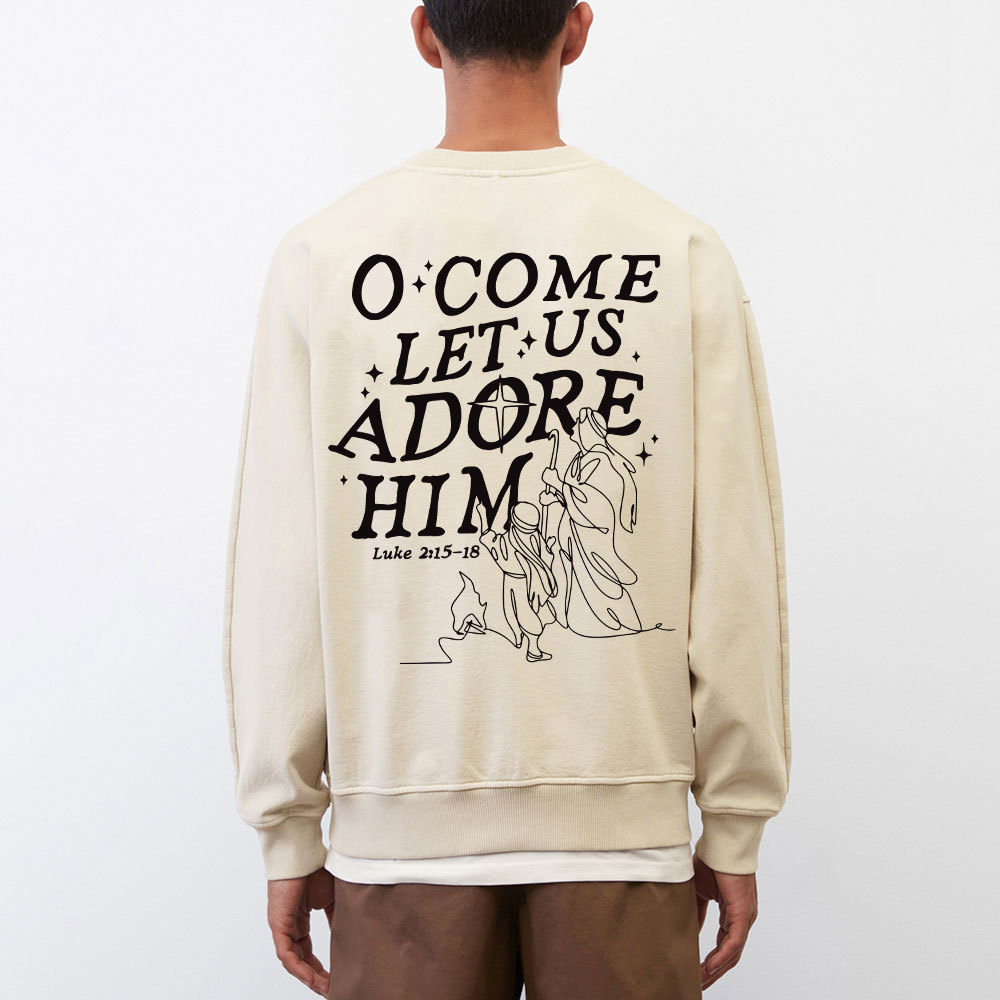 Let Us Adore Him Christian Washed Sweatshirt