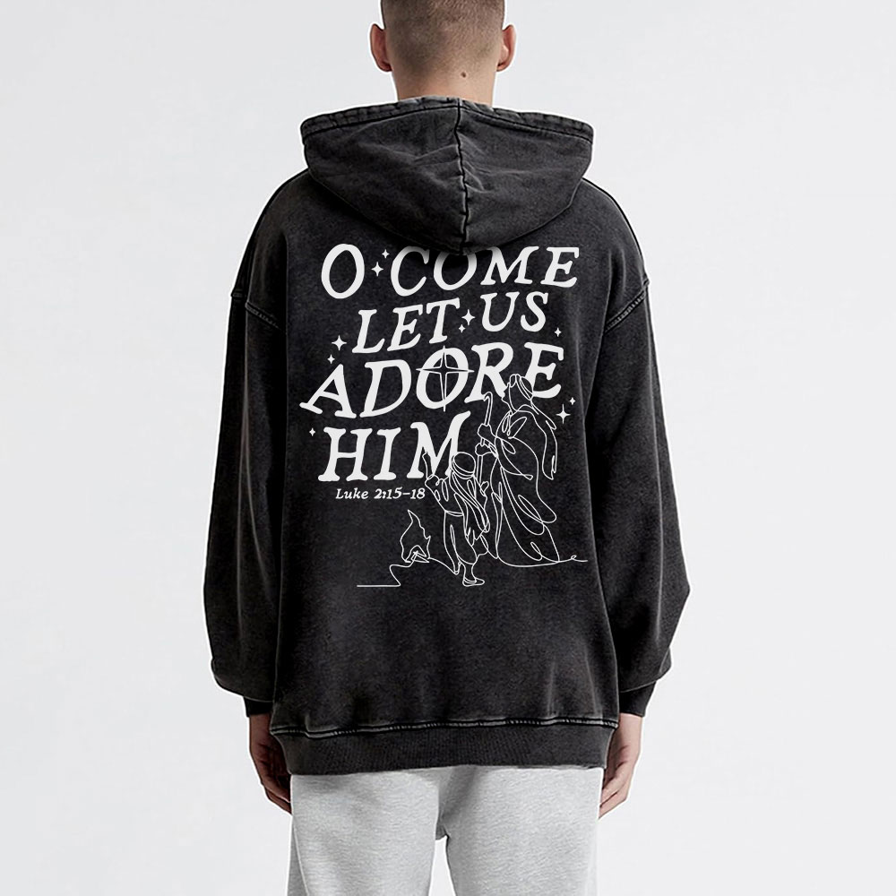 Let Us Adore Him Christian Washed Hoodie
