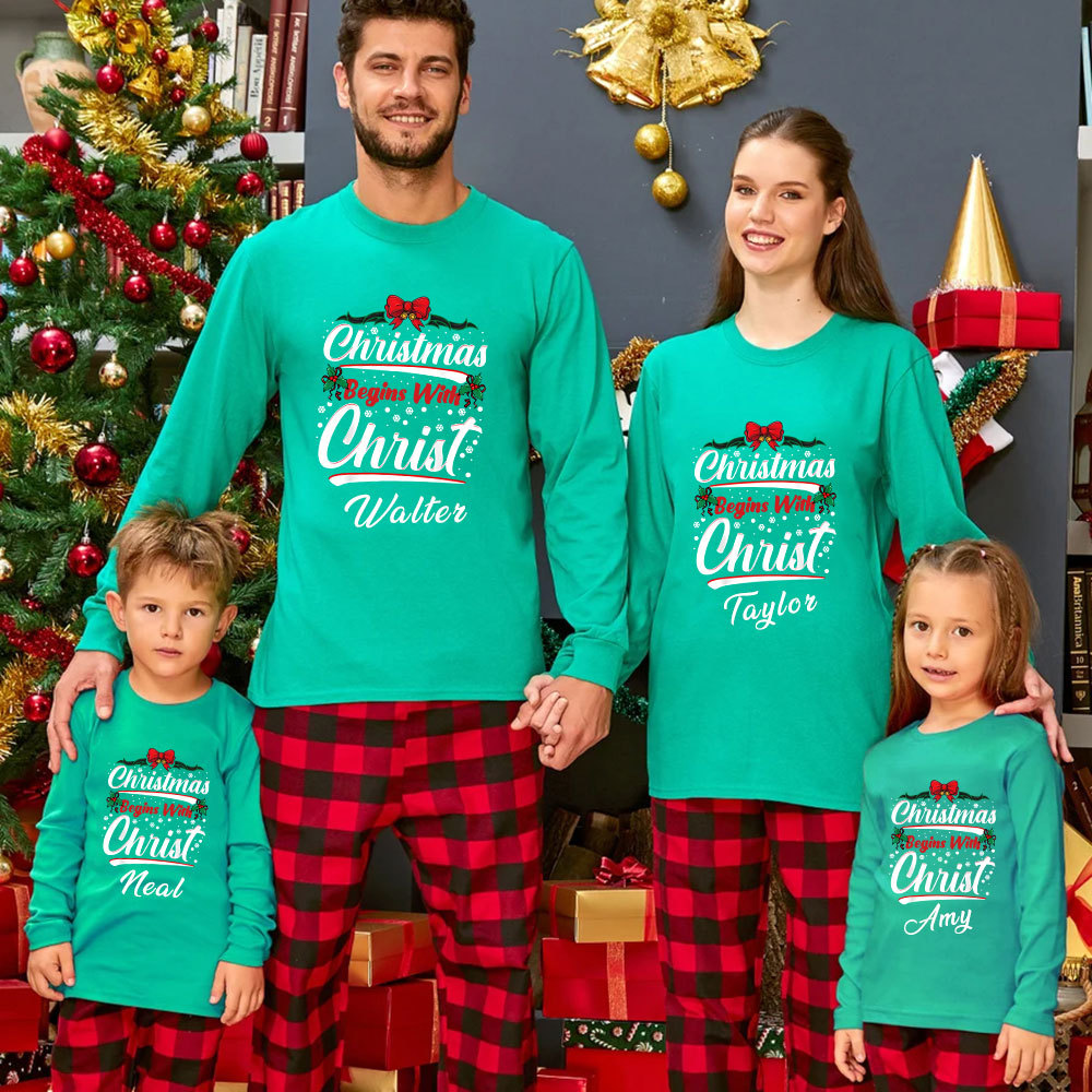 Personalized Begins With Christ Christmas Family Matching Long Sleeve T-Shirt