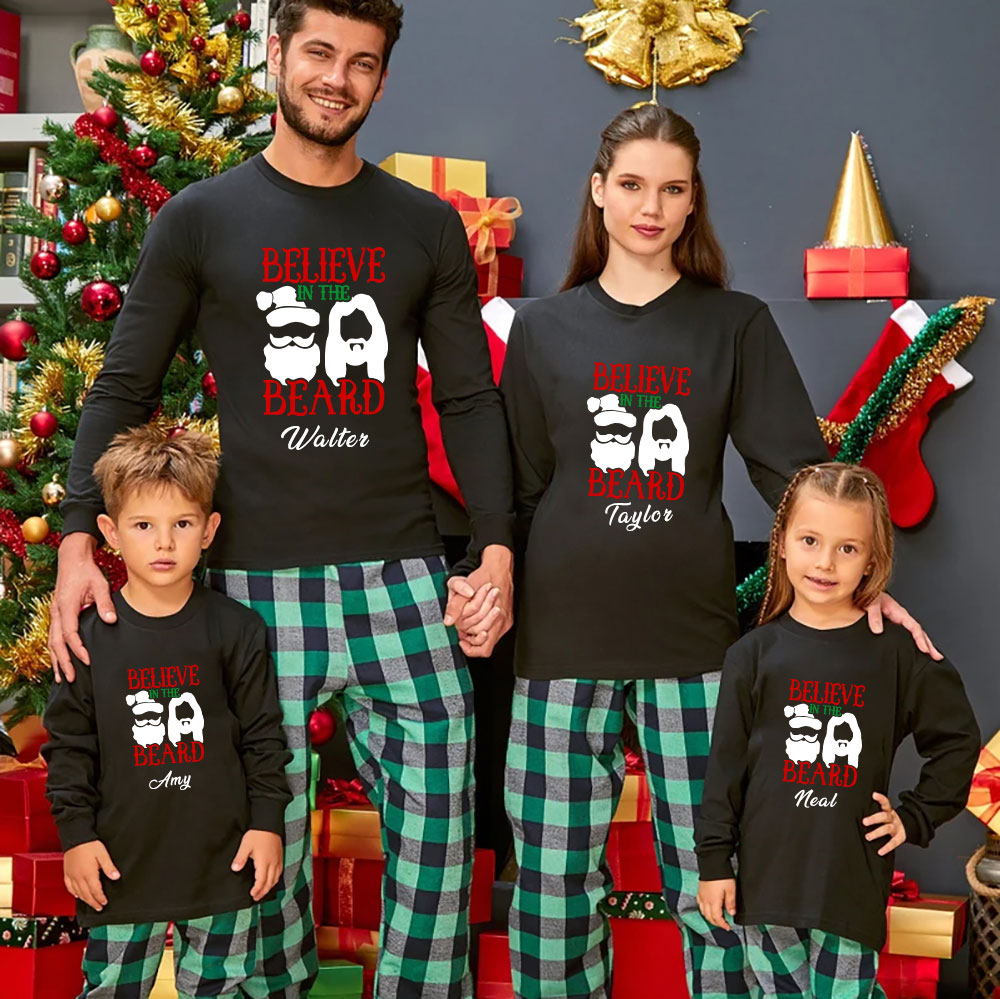 Personalized Believe In The Beard Christmas Family Matching Long Sleeve T-Shirt