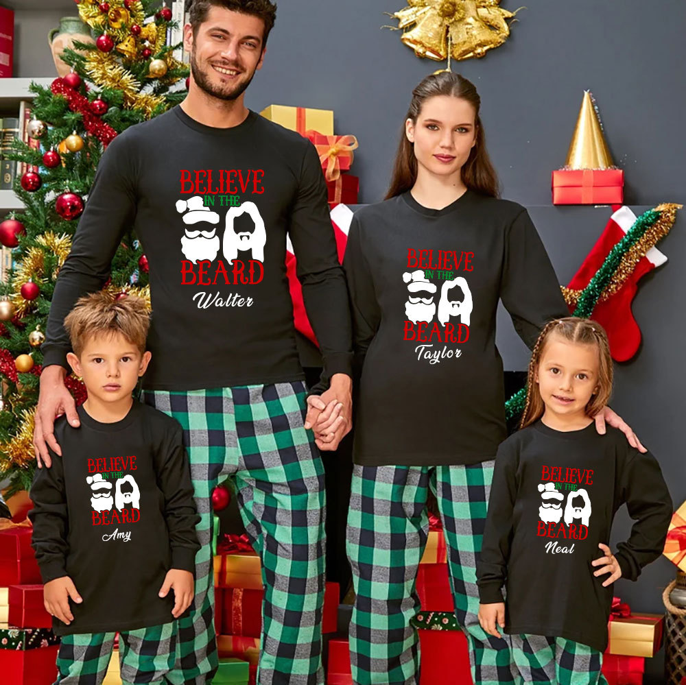 Personalized Believe In The Beard Christmas Family Matching Long Sleeve T-Shirt
