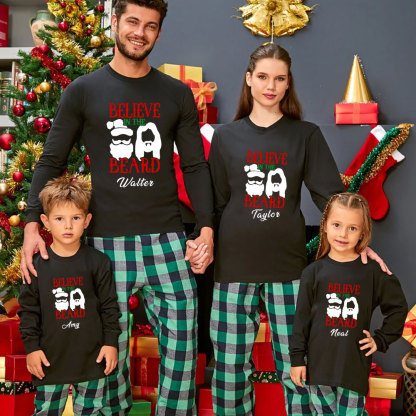 Personalized Believe In The Beard Christmas Family Matching Long Sleeve T-Shirt