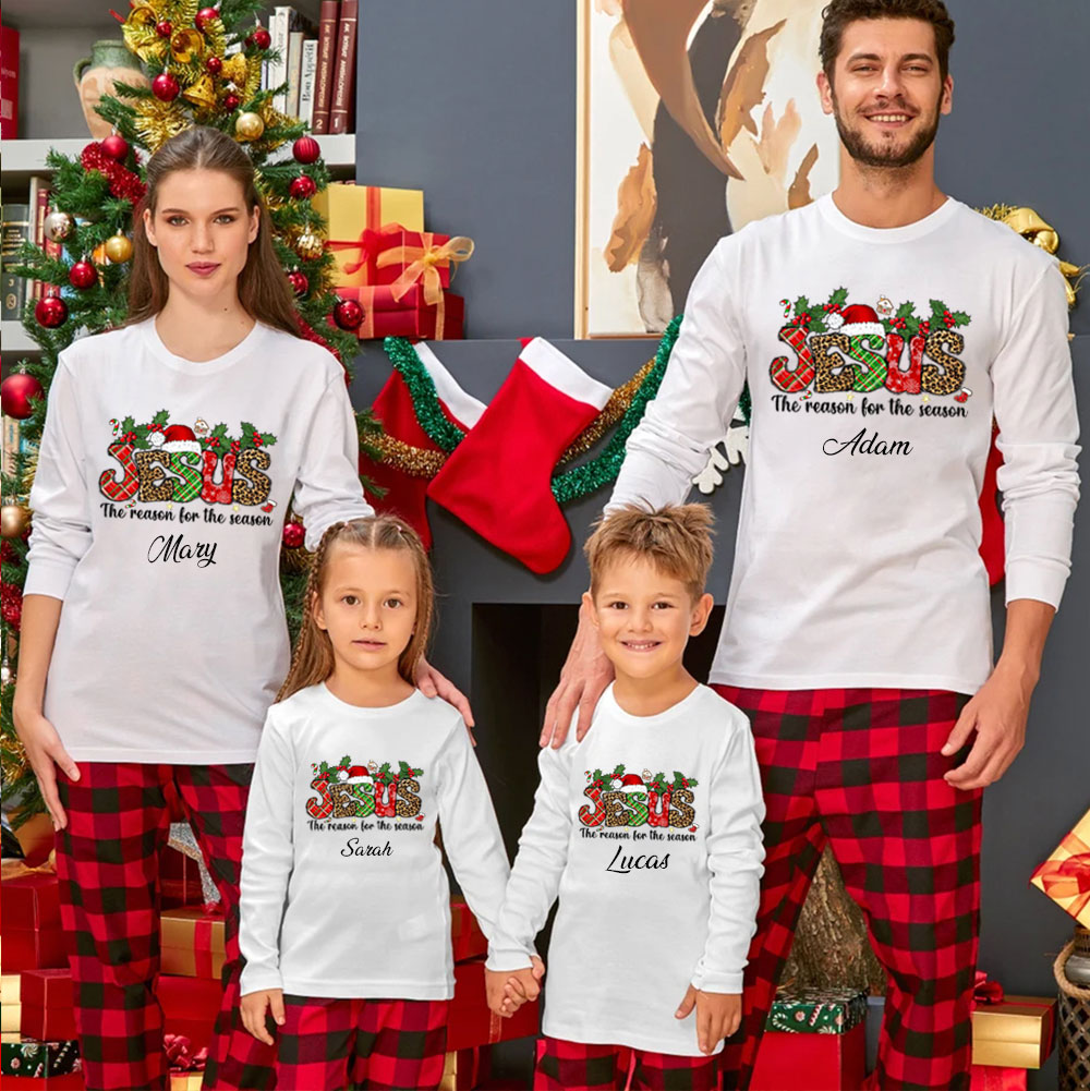 Personalized Jesus the Reason for the Season Christmas Family Matching Long Sleeve T-Shirt
