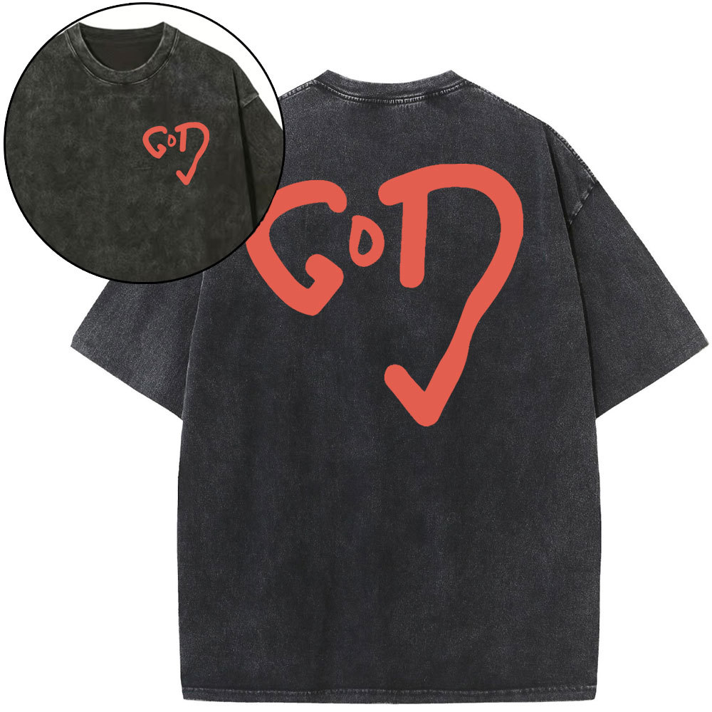 God Heart Christian Washed T-Shirt