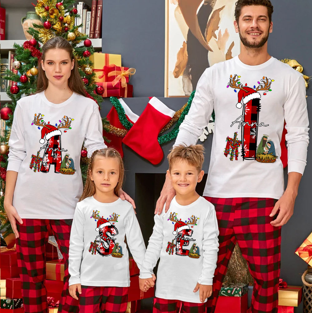 Personalized Name Nativity Christmas Family Matching Long Sleeve T-Shirt