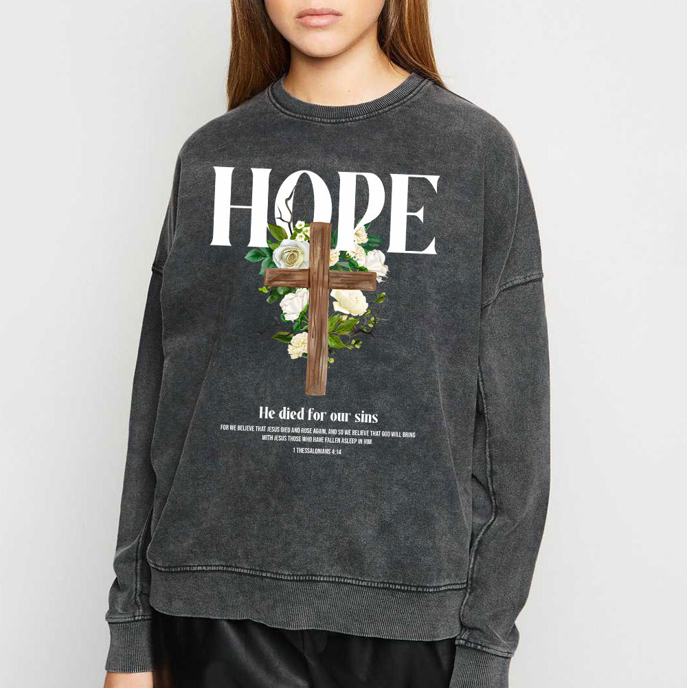 He Died For Our Sins Christian Washed Sweatshirt