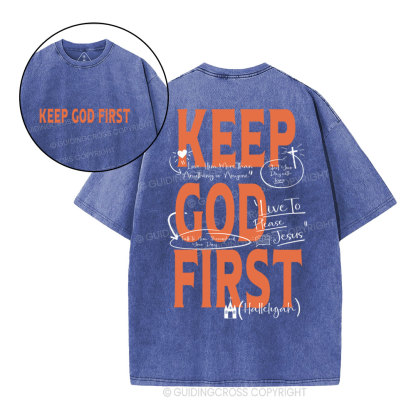 Keep God First Christian Washed T-Shirt