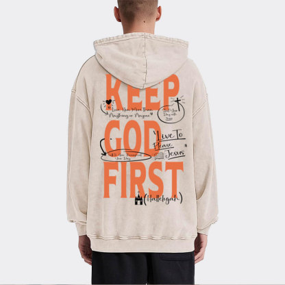 Keep God First Christian Washed Hoodie