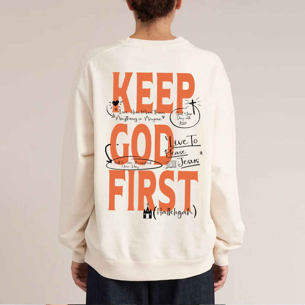 Keep God First Christian Washed Sweatshirt