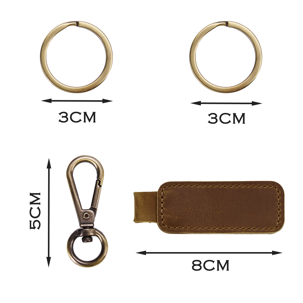 Crazy Horse Leather Double Ring Keychain