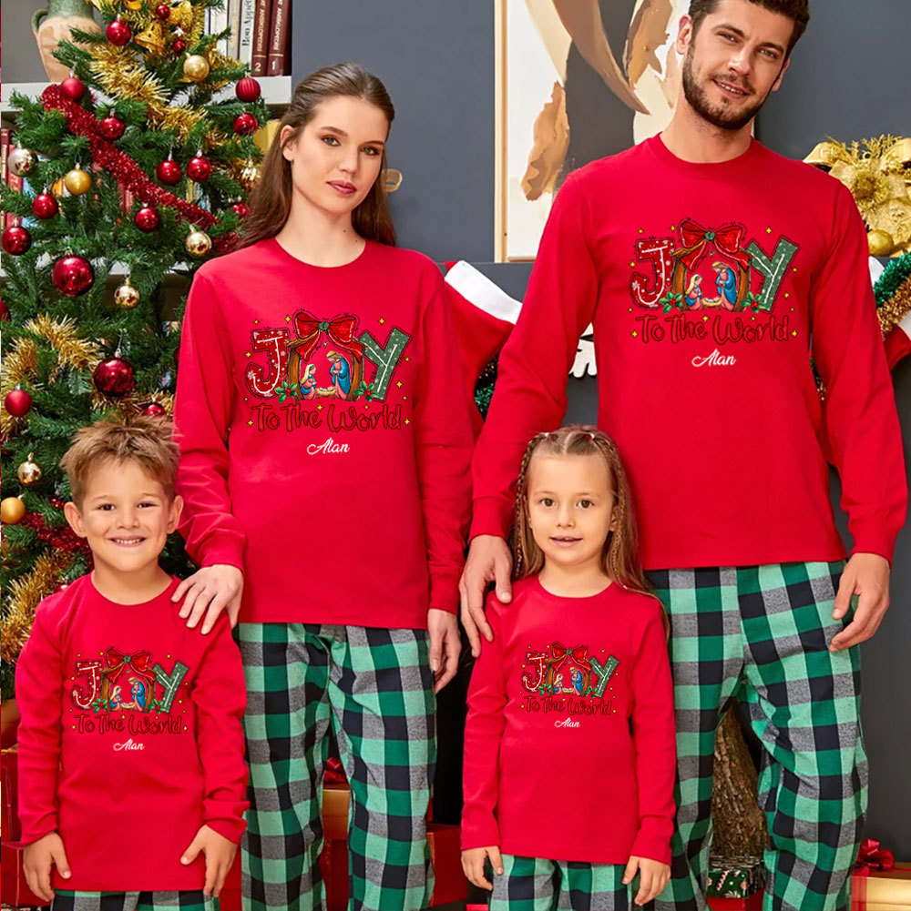 Personalized Jesus Joy To The world Christmas Family Matching Long Sleeve T-Shirt