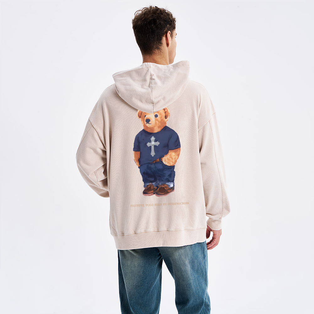 Faithful Polo Bear By Guidingcross Christian Washed Hoodie