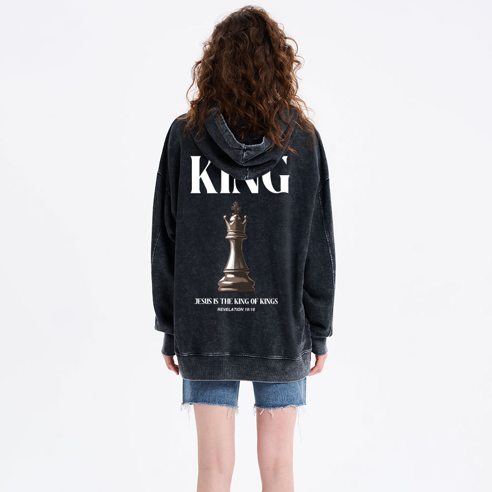 Jesus Is The King Of Kings Christian Washed Hoodie