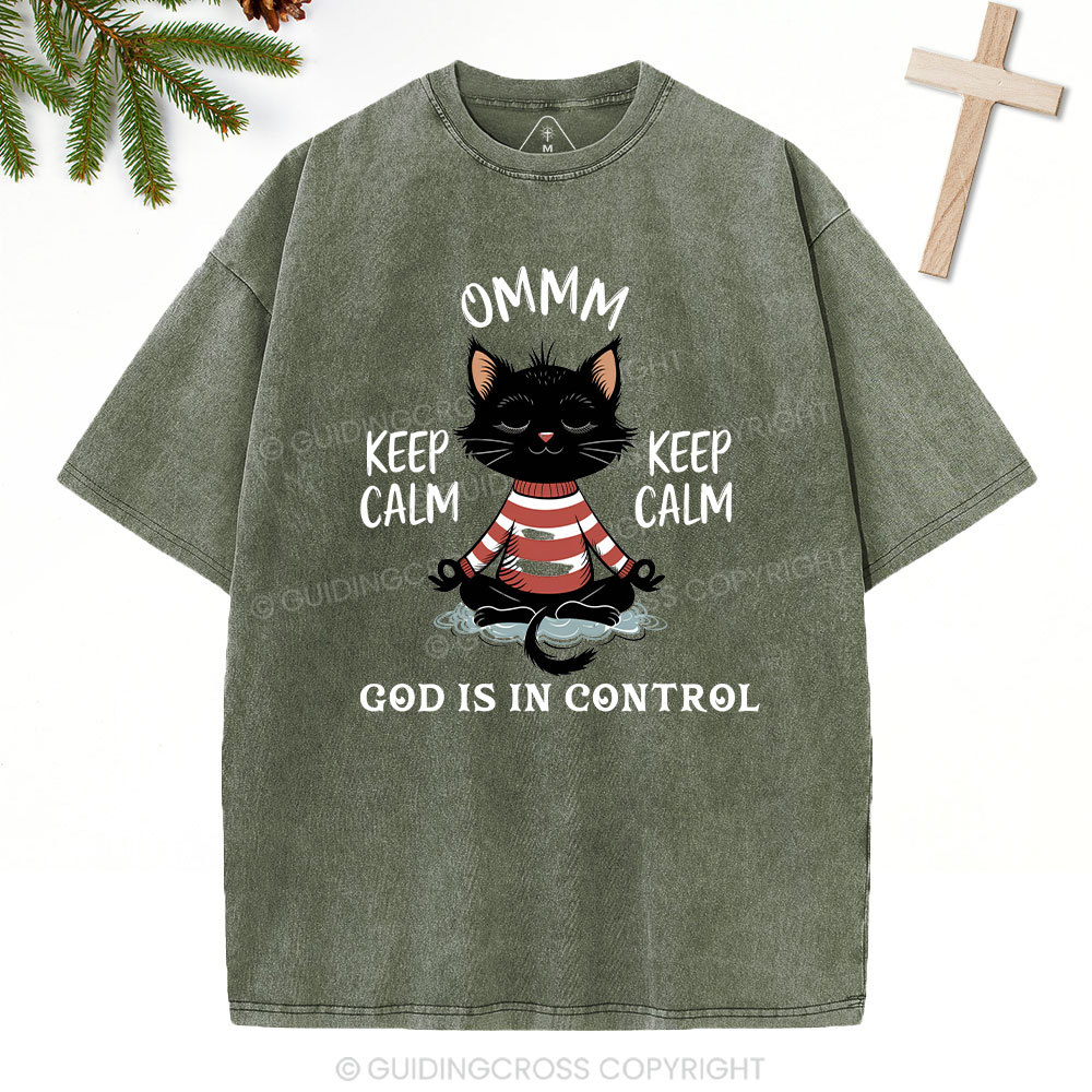 God Is In Control Christian Christmas Washed T-Shirt