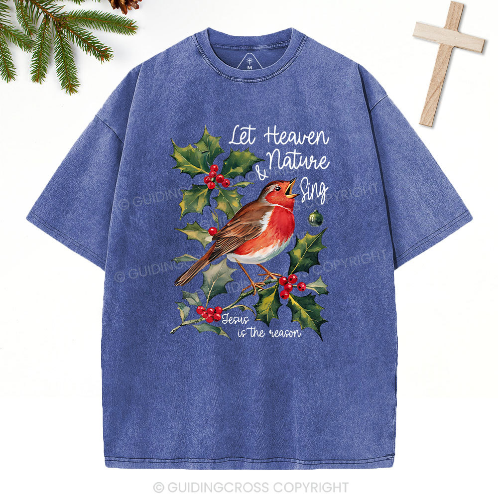 Let Heaven And Nature Sing Christian Christmas Washed T-Shirt